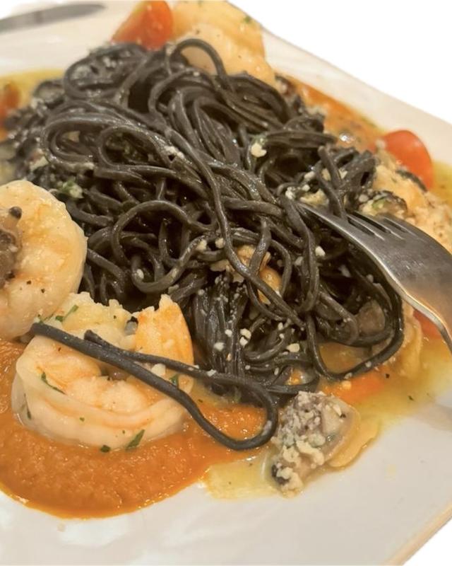 Phone photo of squid ink pasta, before